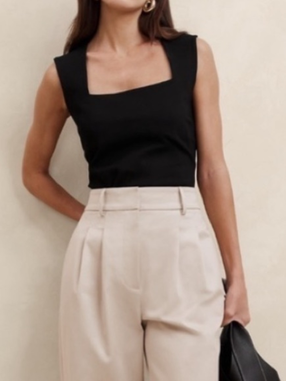 Banana Republic Black Square Neck Ponte De Roma Sleeveless Tailored Blouse M